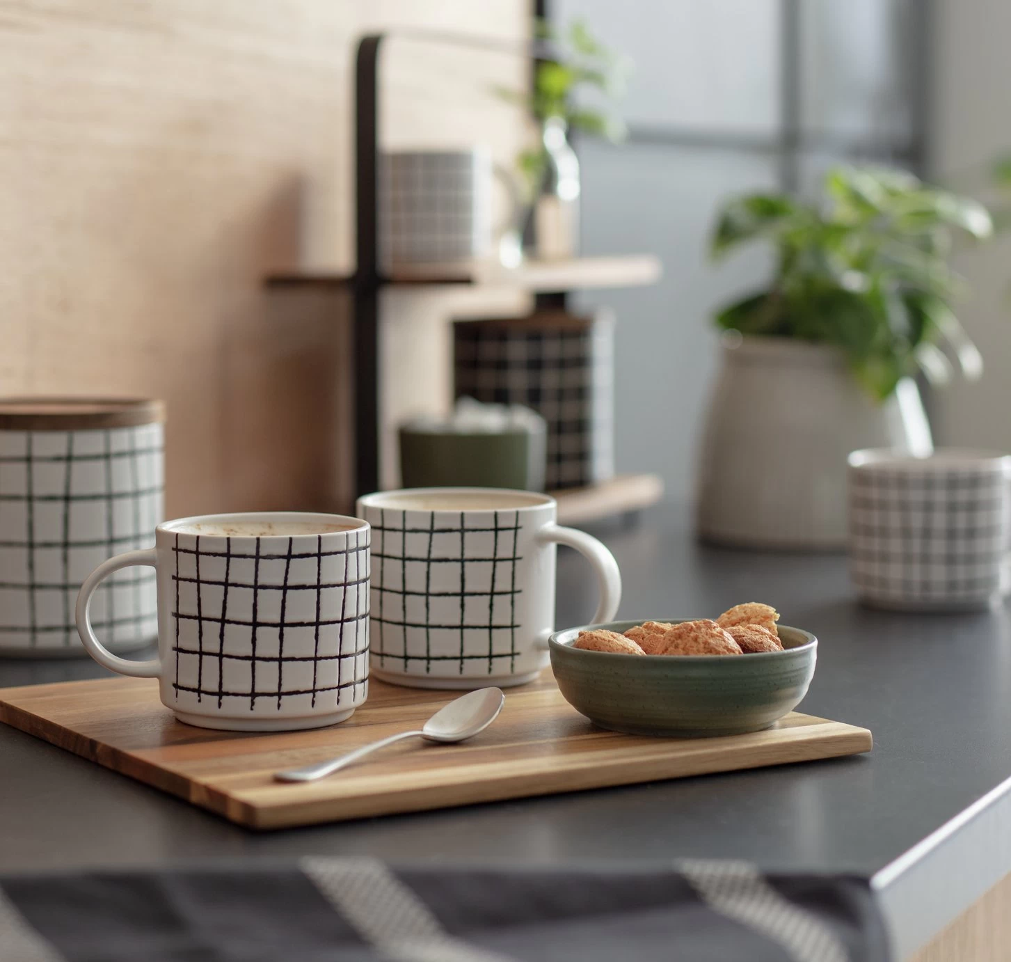 Habitat Grid Set Of 4 Mugs - White - Image 2