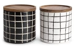 Habitat Grid Pack Of 2 Ceramic Canister - Black And White