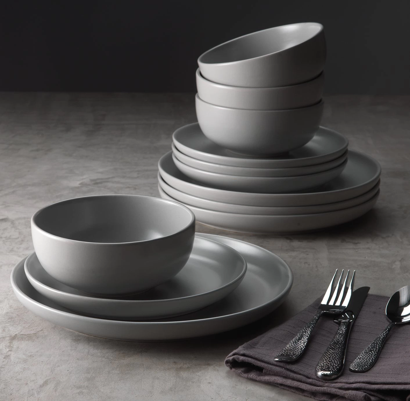 Habitat 12 Piece Stoneware Dinner Set - Matt Grey - Image 5