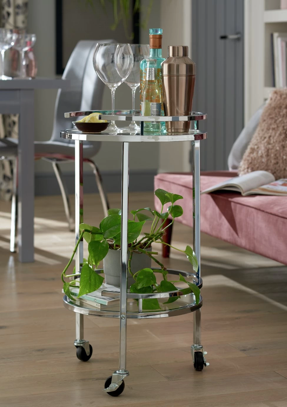 Habitat Chrome And Glass Drinks Trolley - Image 2