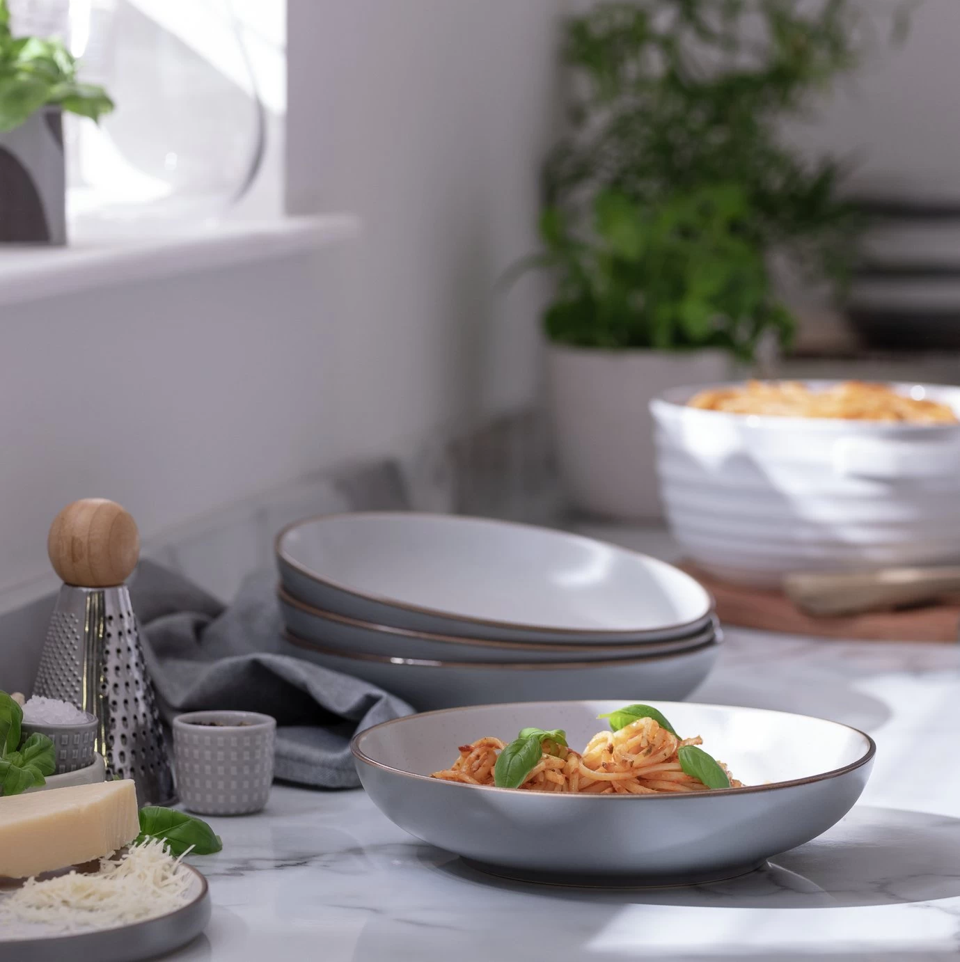 Habitat Speckle 4 Piece Stoneware Pasta Bowl - Grey - Image 2