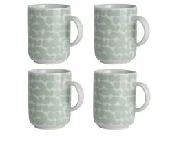 Habitat Scandi Decal Set Of 4 Mugs - White And Mint